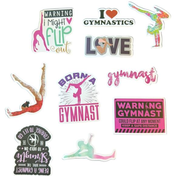 10 Assorted Gymnastics Stickers Warning Gymnast Born a Gymnast - Picture 3 of 3